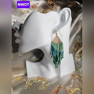 Boho Seed bead Triangle Color Block Fringe Earring NWOT
